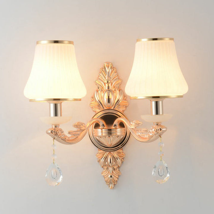 Lisslune | Expansive white glass wall lamp Minimalist living room wall light with drop glass crystal