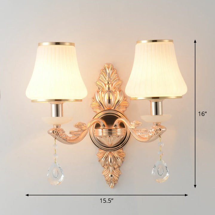 Lisslune | Expansive white glass wall lamp Minimalist living room wall light with drop glass crystal