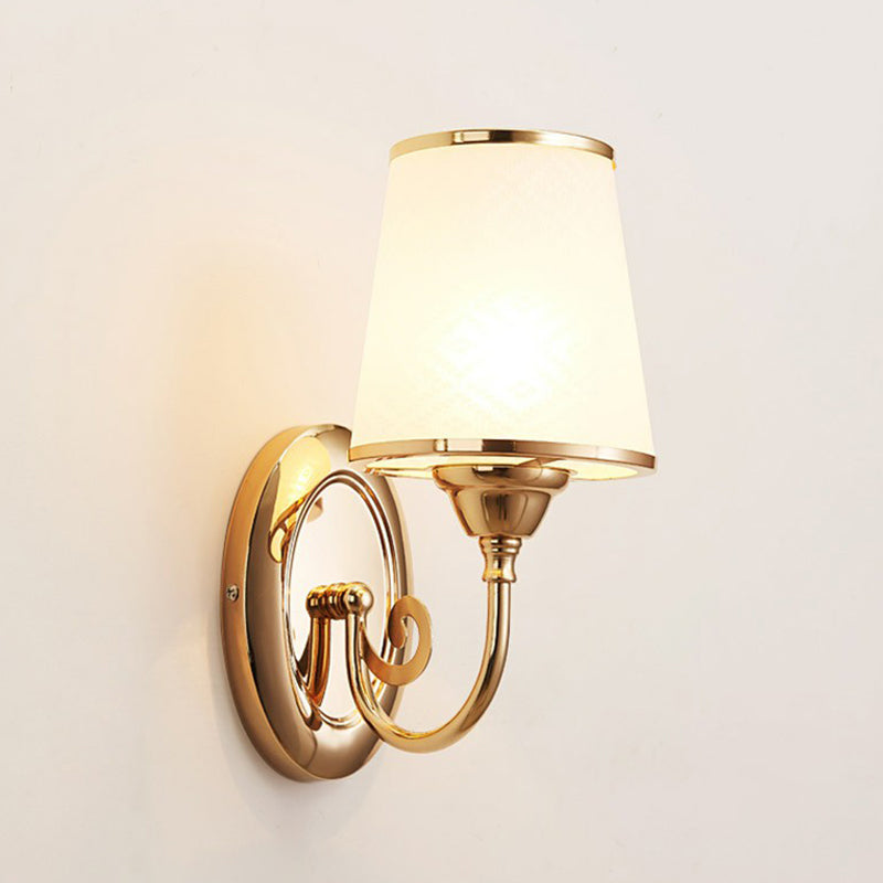 Lisslune | Simplicity Narrow Tapered Wall Light Frosted White Glass Wall Mount Lamp in Gold