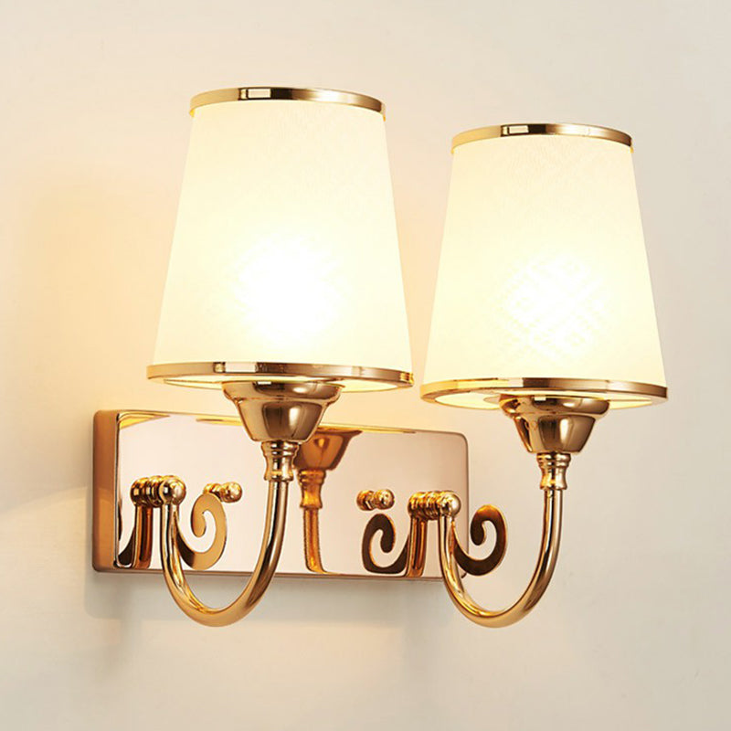 Lisslune | Simplicity Narrow Tapered Wall Light Frosted White Glass Wall Mount Lamp in Gold