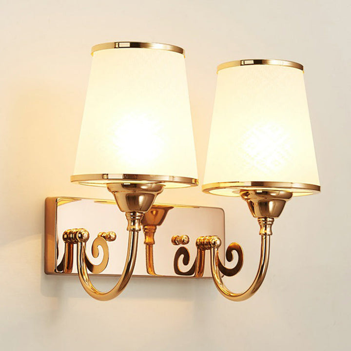 Lisslune | Simplicity Narrow Tapered Wall Light Frosted White Glass Wall Mount Lamp in Gold