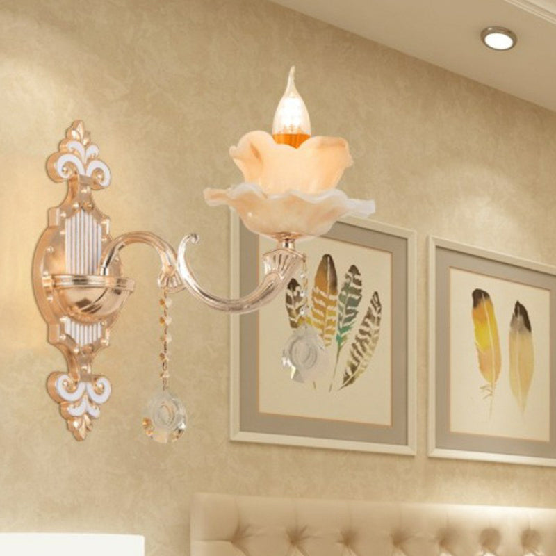 Lisslune | Beige Candle Wall Light Classic Synthetic Jade Glass Bedroom Wall Light Fixture