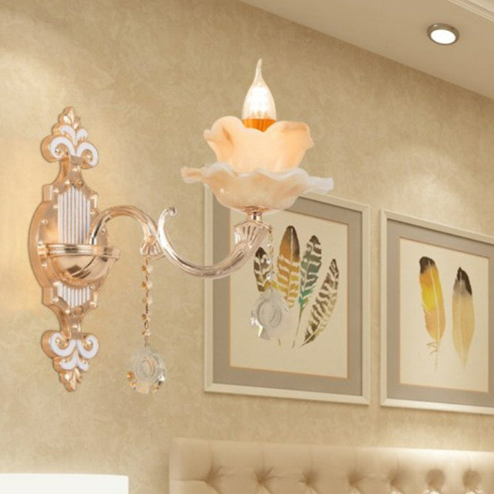 Lisslune | Beige Candle Wall Light Classic Synthetic Jade Glass Bedroom Wall Light Fixture