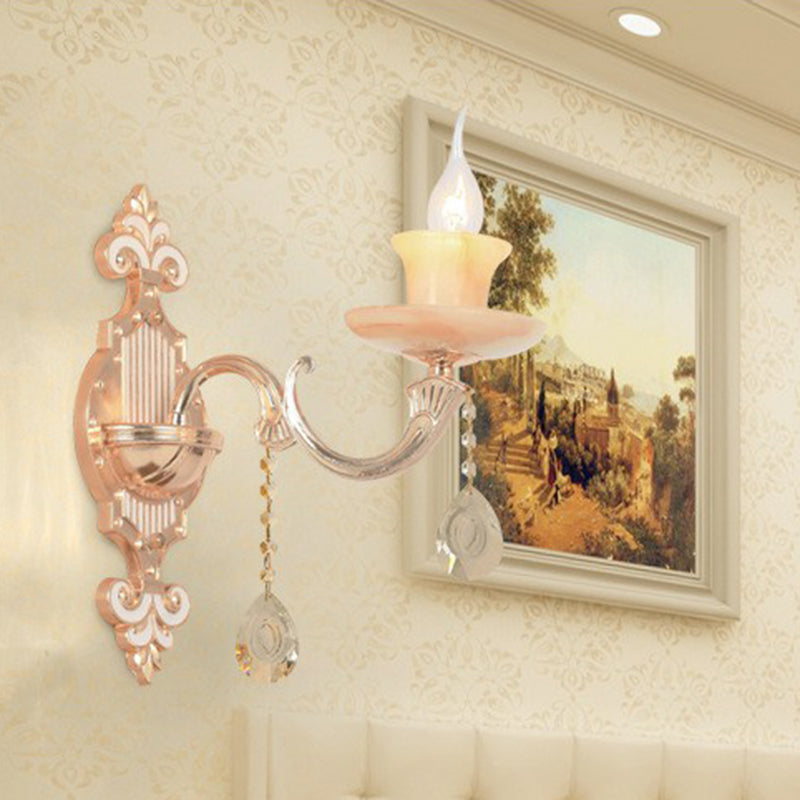Lisslune | Beige Candle Wall Light Classic Synthetic Jade Glass Bedroom Wall Light Fixture