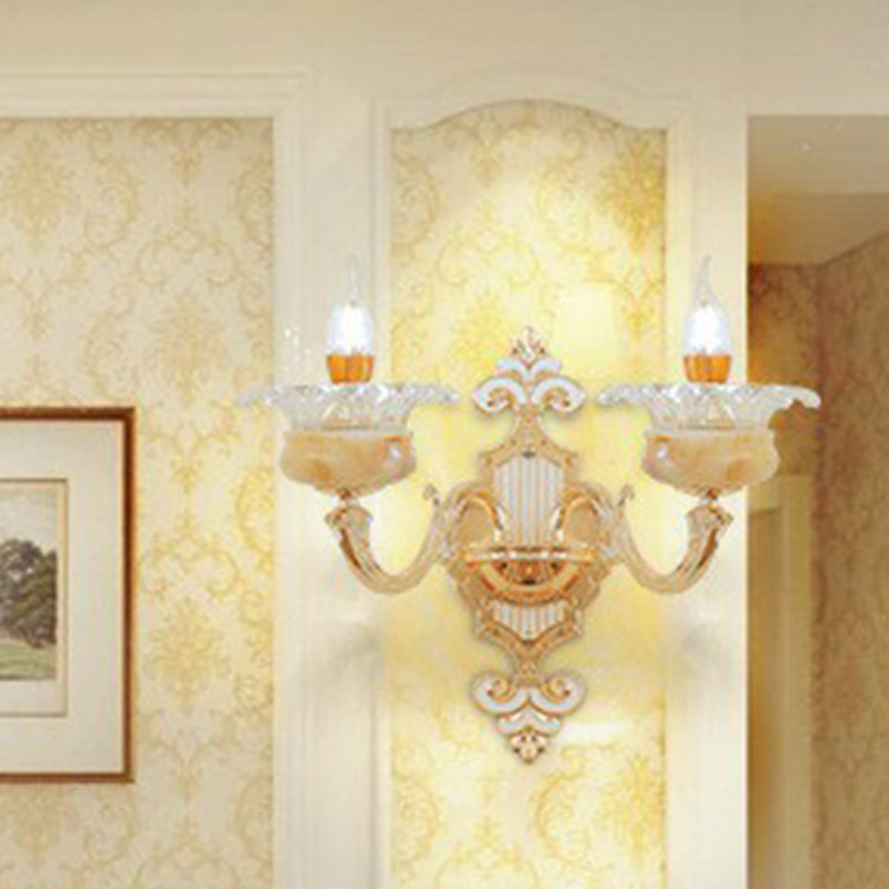 Lisslune | Beige Candle Wall Light Classic Synthetic Jade Glass Bedroom Wall Light Fixture