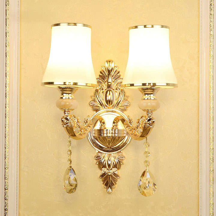 Lisslune | Synthetic Candlestick Wall Sconce Traditional Metal Wall Lamp with Shade and Crystal Pendant