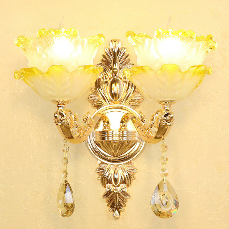 Lisslune | Synthetic Candlestick Wall Sconce Traditional Metal Wall Lamp with Shade and Crystal Pendant