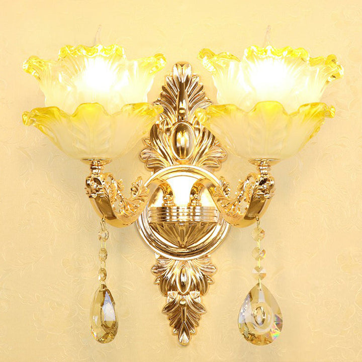 Lisslune | Synthetic Candlestick Wall Sconce Traditional Metal Wall Lamp with Shade and Crystal Pendant