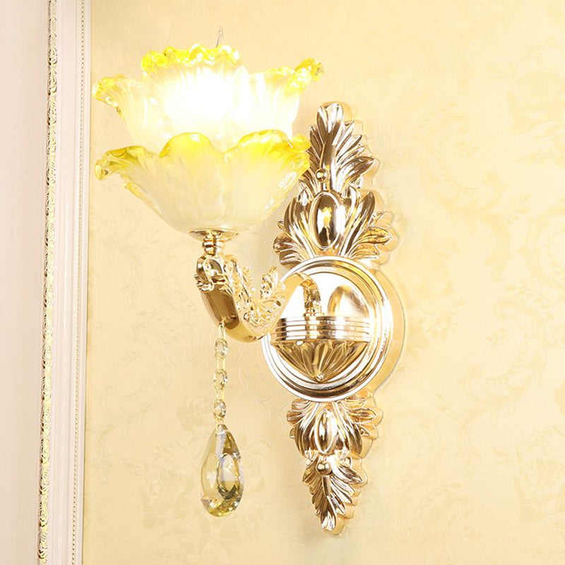 Lisslune | Synthetic Candlestick Wall Sconce Traditional Metal Wall Lamp with Shade and Crystal Pendant