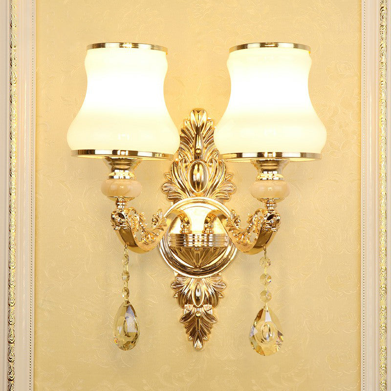 Lisslune | Synthetic Candlestick Wall Sconce Traditional Metal Wall Lamp with Shade and Crystal Pendant