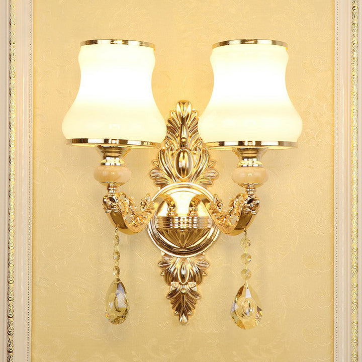 Lisslune | Synthetic Candlestick Wall Sconce Traditional Metal Wall Lamp with Shade and Crystal Pendant