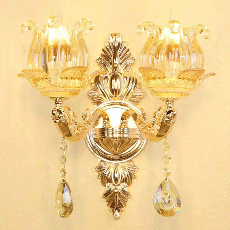 Lisslune | Synthetic Candlestick Wall Sconce Traditional Metal Wall Lamp with Shade and Crystal Pendant