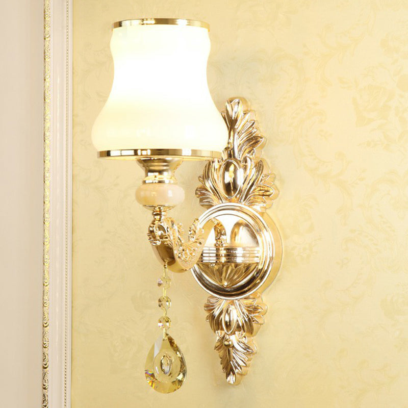 Lisslune | Synthetic Candlestick Wall Sconce Traditional Metal Wall Lamp with Shade and Crystal Pendant
