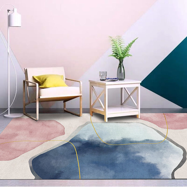 Lisslune | Stylish living room rug colorful color block indoor mat polypropylene non-slip backing pet-friendly rug