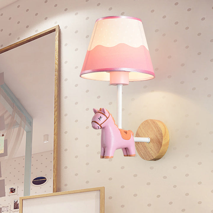 Skørter | Modern Wall Lamp Reduced Shade Single Light Wood Wall Lamp with Animal for Teen