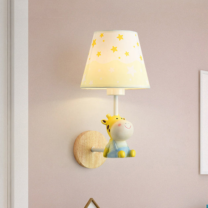 Skørter | Modern Wall Lamp Reduced Shade Single Light Wood Wall Lamp with Animal for Teen