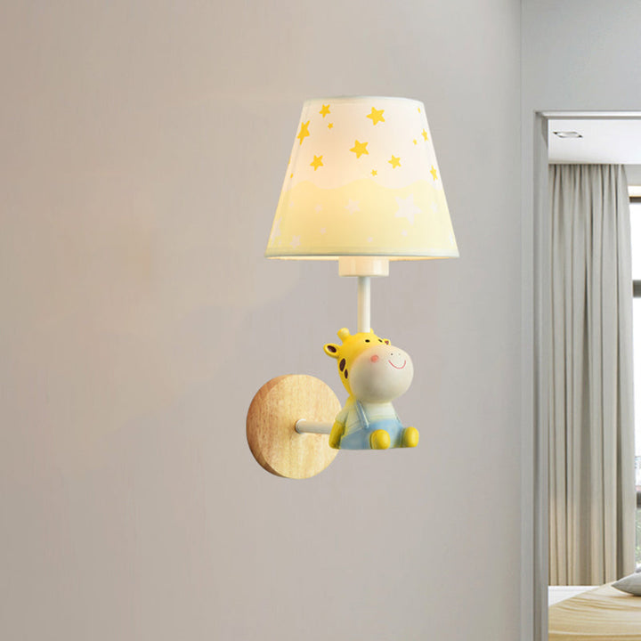 Skørter | Modern Wall Lamp Reduced Shade Single Light Wood Wall Lamp with Animal for Teen