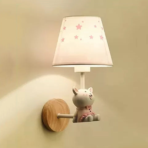 Skørter | Modern Wall Lamp Reduced Shade Single Light Wood Wall Lamp with Animal for Teen