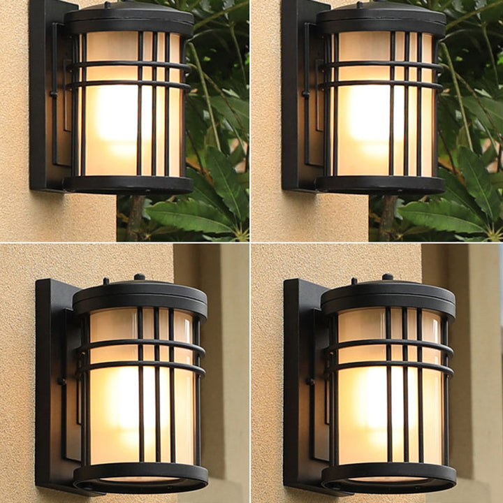 Lisslune | Minimalistic Cylinder Wall Lamp Opal Frosted Glass 1-Light Courtyard Wall Lamp in Black