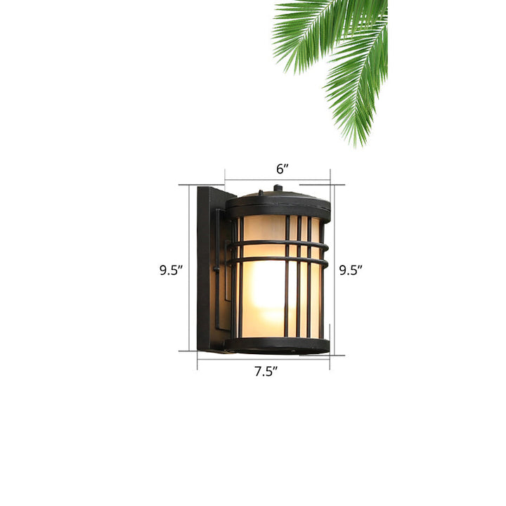 Lisslune | Minimalistic Cylinder Wall Lamp Opal Frosted Glass 1-Light Courtyard Wall Lamp in Black