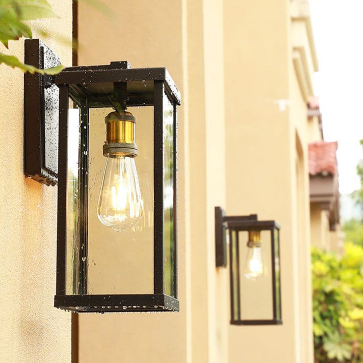 Lisslune | 1 Head Box Wall Sconce Simplicity Coffee Clear Glass Wall Mount Lamp for Outdoor