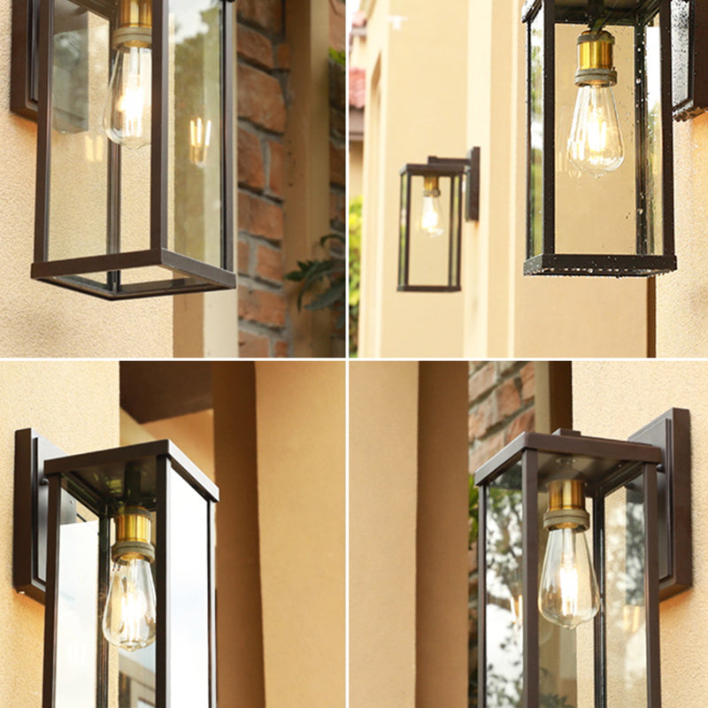 Lisslune | 1 Head Box Wall Sconce Simplicity Coffee Clear Glass Wall Mount Lamp for Outdoor
