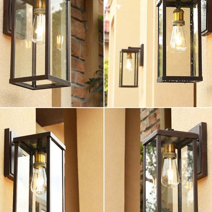 Lisslune | 1 Head Box Wall Sconce Simplicity Coffee Clear Glass Wall Mount Lamp for Outdoor