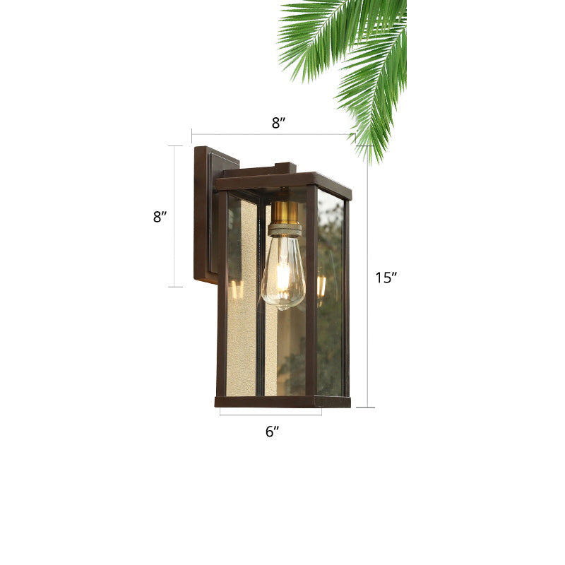 Lisslune | 1 Head Box Wall Sconce Simplicity Coffee Clear Glass Wall Mount Lamp for Outdoor