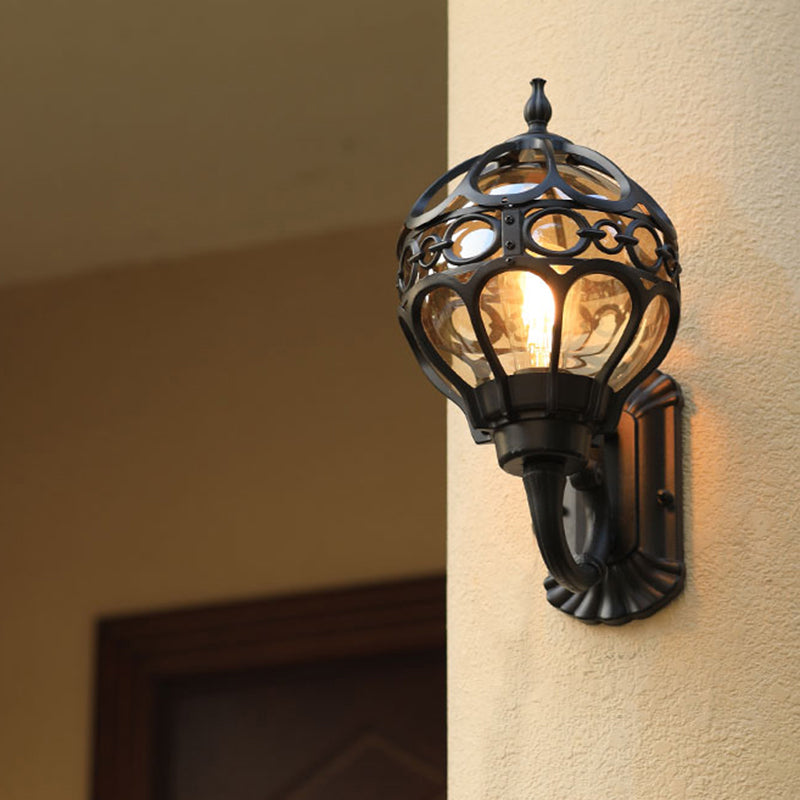 Lisslune | Sphere Outdoor Wall-mounted Light Retro Clear Glass 1 Lamp Wall Lamp with Cage Protection