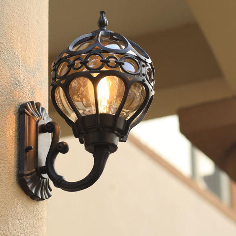 Lisslune | Sphere Outdoor Wall-mounted Light Retro Clear Glass 1 Lamp Wall Lamp with Cage Protection