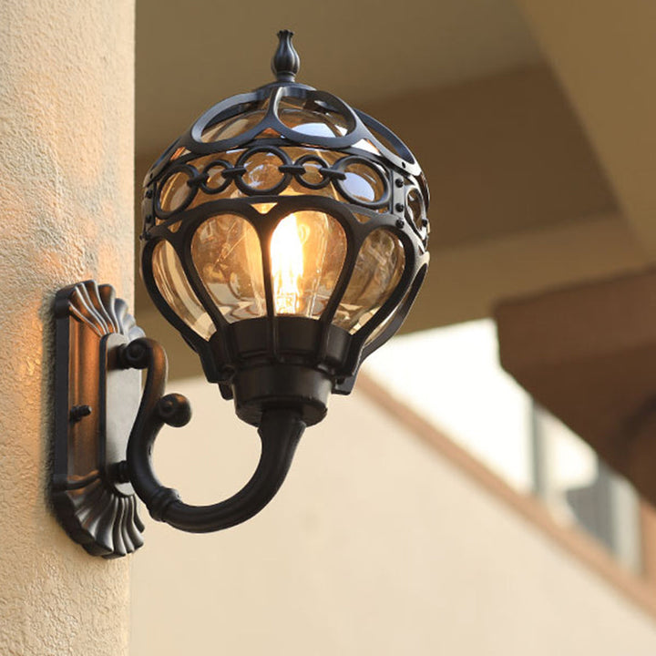 Lisslune | Sphere Outdoor Wall-mounted Light Retro Clear Glass 1 Lamp Wall Lamp with Cage Protection