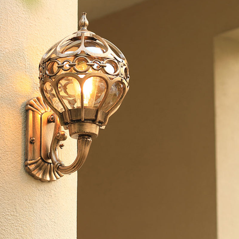 Lisslune | Sphere Outdoor Wall-mounted Light Retro Clear Glass 1 Lamp Wall Lamp with Cage Protection