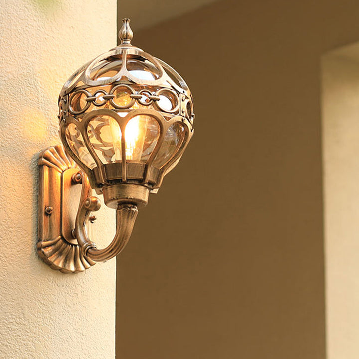Lisslune | Sphere Outdoor Wall-mounted Light Retro Clear Glass 1 Lamp Wall Lamp with Cage Protection
