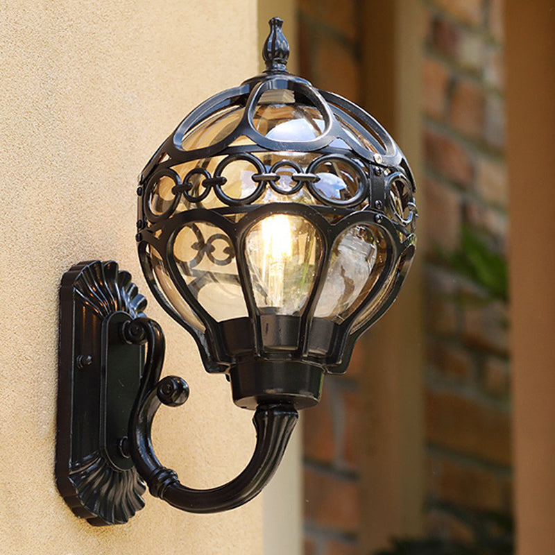 Lisslune | Sphere Outdoor Wall-mounted Light Retro Clear Glass 1 Lamp Wall Lamp with Cage Protection