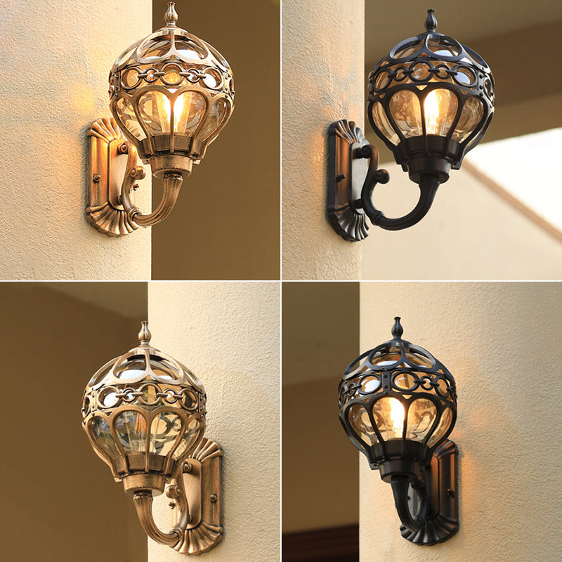 Lisslune | Sphere Outdoor Wall-mounted Light Retro Clear Glass 1 Lamp Wall Lamp with Cage Protection