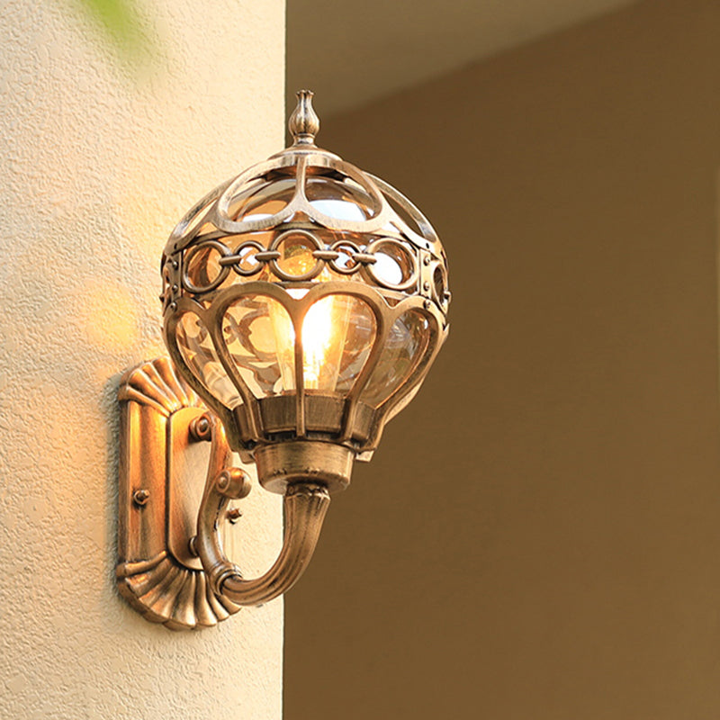 Lisslune | Sphere Outdoor Wall-mounted Light Retro Clear Glass 1 Lamp Wall Lamp with Cage Protection