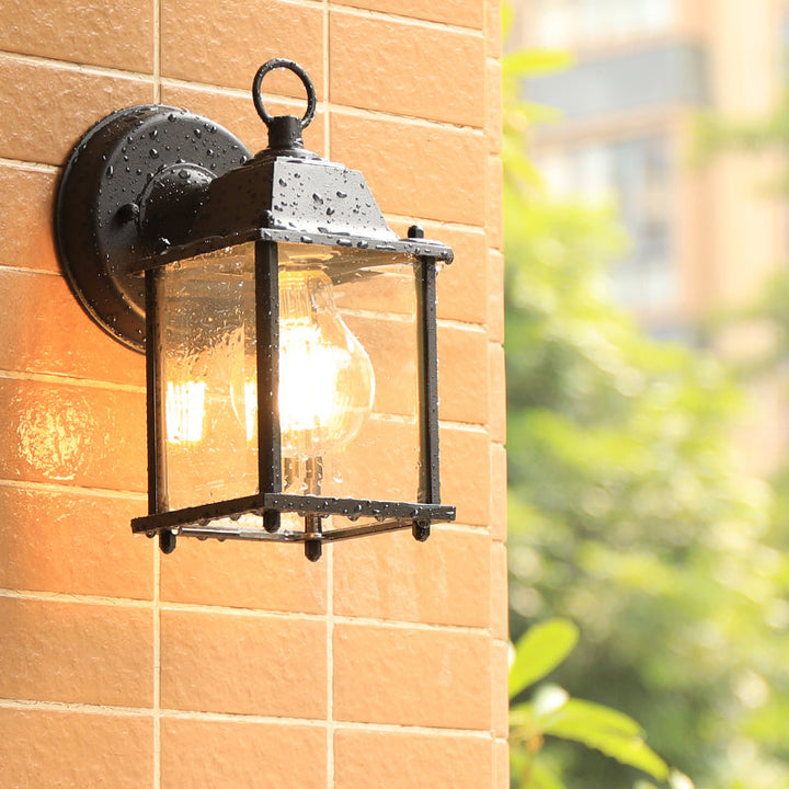 Lisslune | Glass Box Wall Light Lamp Simplicity 1 Head Outdoor Wall Mounted Lighting in Black
