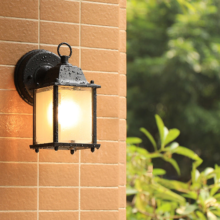 Lisslune | Glass Box Wall Light Lamp Simplicity 1 Head Outdoor Wall Mounted Lighting in Black