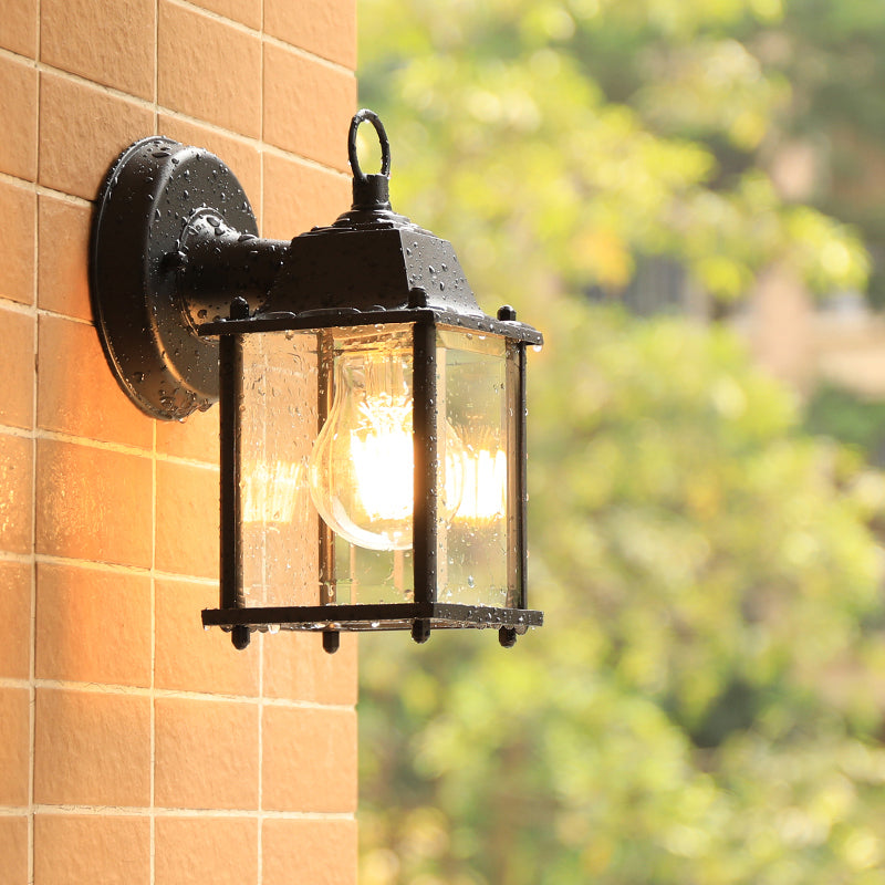 Lisslune | Glass Box Wall Light Lamp Simplicity 1 Head Outdoor Wall Mounted Lighting in Black