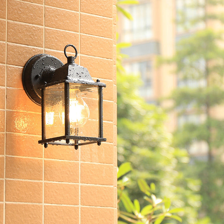 Lisslune | Glass Box Wall Light Lamp Simplicity 1 Head Outdoor Wall Mounted Lighting in Black