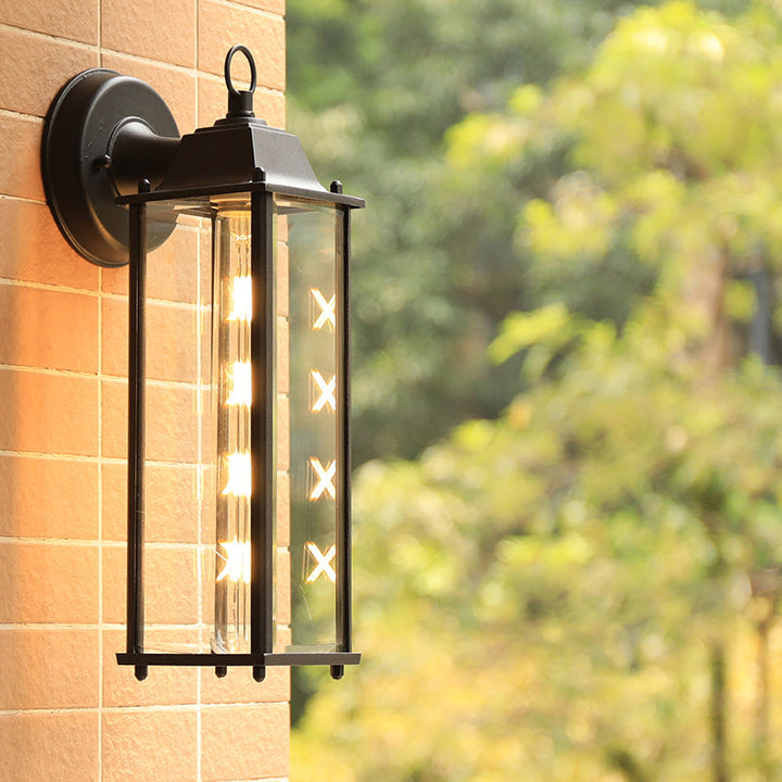 Lisslune | Glass Box Wall Light Lamp Simplicity 1 Head Outdoor Wall Mounted Lighting in Black