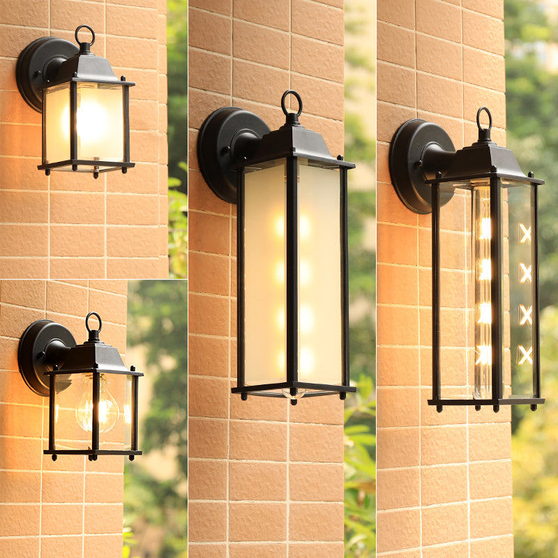 Lisslune | Glass Box Wall Light Lamp Simplicity 1 Head Outdoor Wall Mounted Lighting in Black