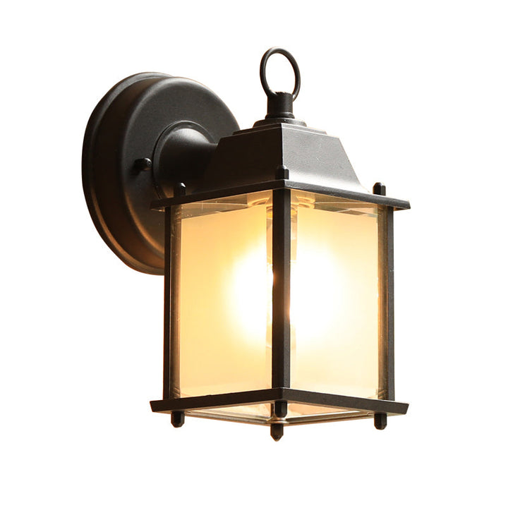 Lisslune | Glass Box Wall Light Lamp Simplicity 1 Head Outdoor Wall Mounted Lighting in Black