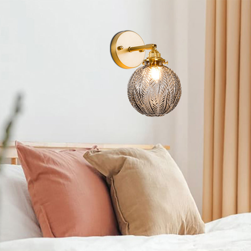 Lisslune | Textured Glass Ball Wall Light Simple Single Gold Wall Mounted Light with Adjustable Joint