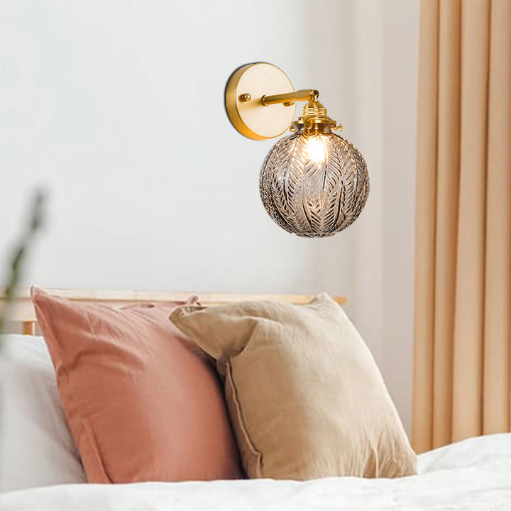 Lisslune | Textured Glass Ball Wall Light Simple Single Gold Wall Mounted Light with Adjustable Joint