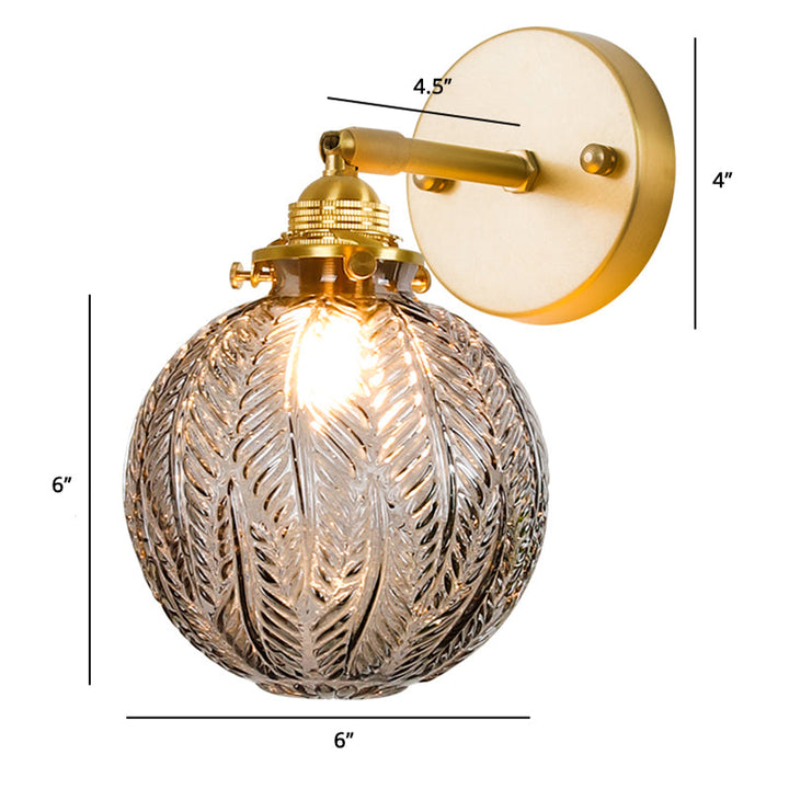 Lisslune | Textured Glass Ball Wall Light Simple Single Gold Wall Mounted Light with Adjustable Joint
