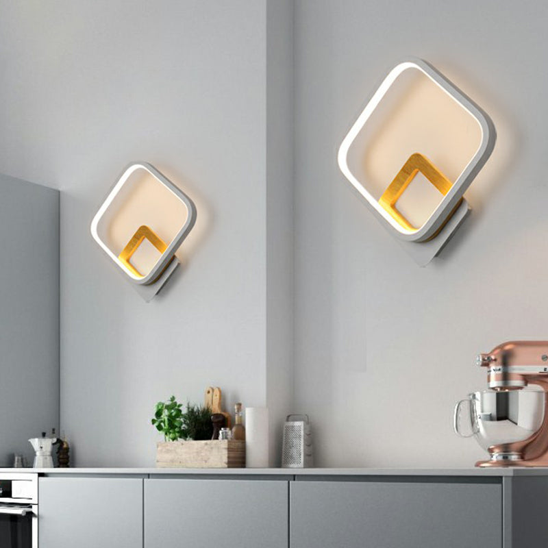 Lisslune | White Square Wall Sconce Lamp Minimalistic LED Metal Wall Lamp for the Bedroom