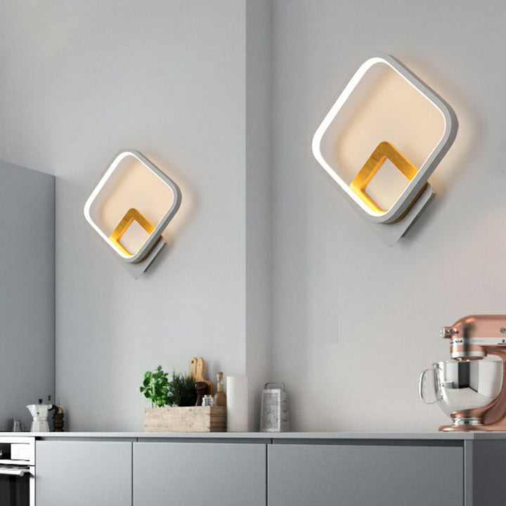 Lisslune | White Square Wall Sconce Lamp Minimalistic LED Metal Wall Lamp for the Bedroom