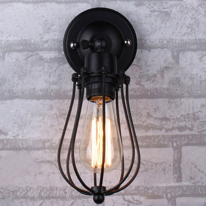Lisslune | Pear-shaped cage iron wall lamp industrial bedroom adjustable reading wall light in black