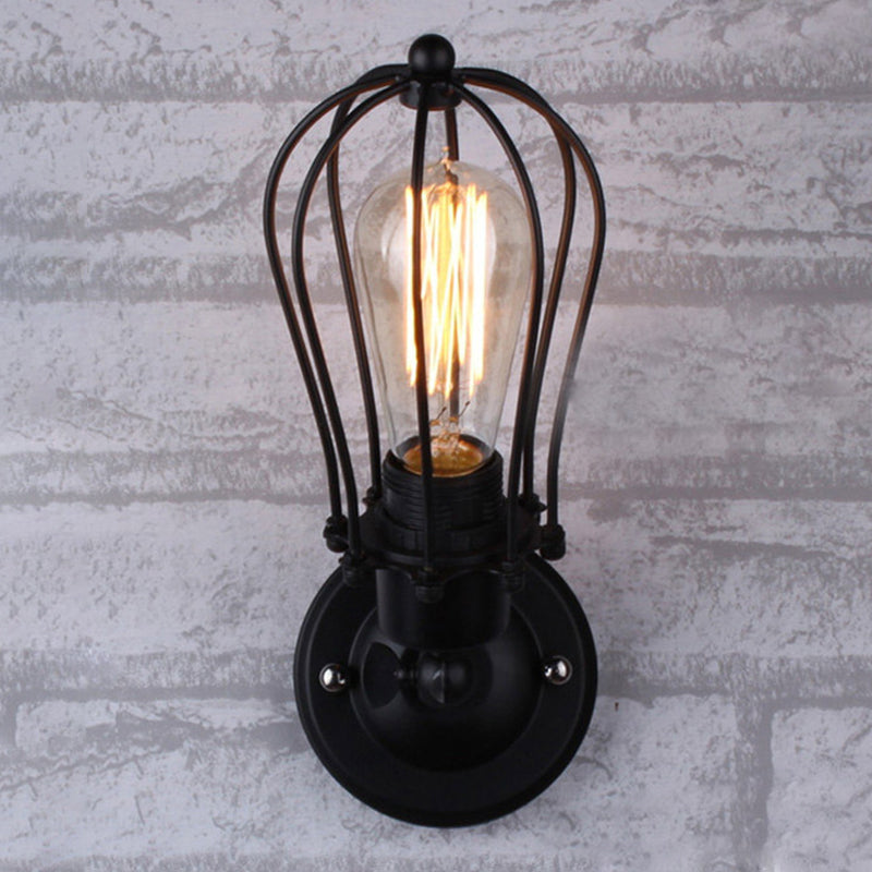 Lisslune | Pear-shaped cage iron wall lamp industrial bedroom adjustable reading wall light in black